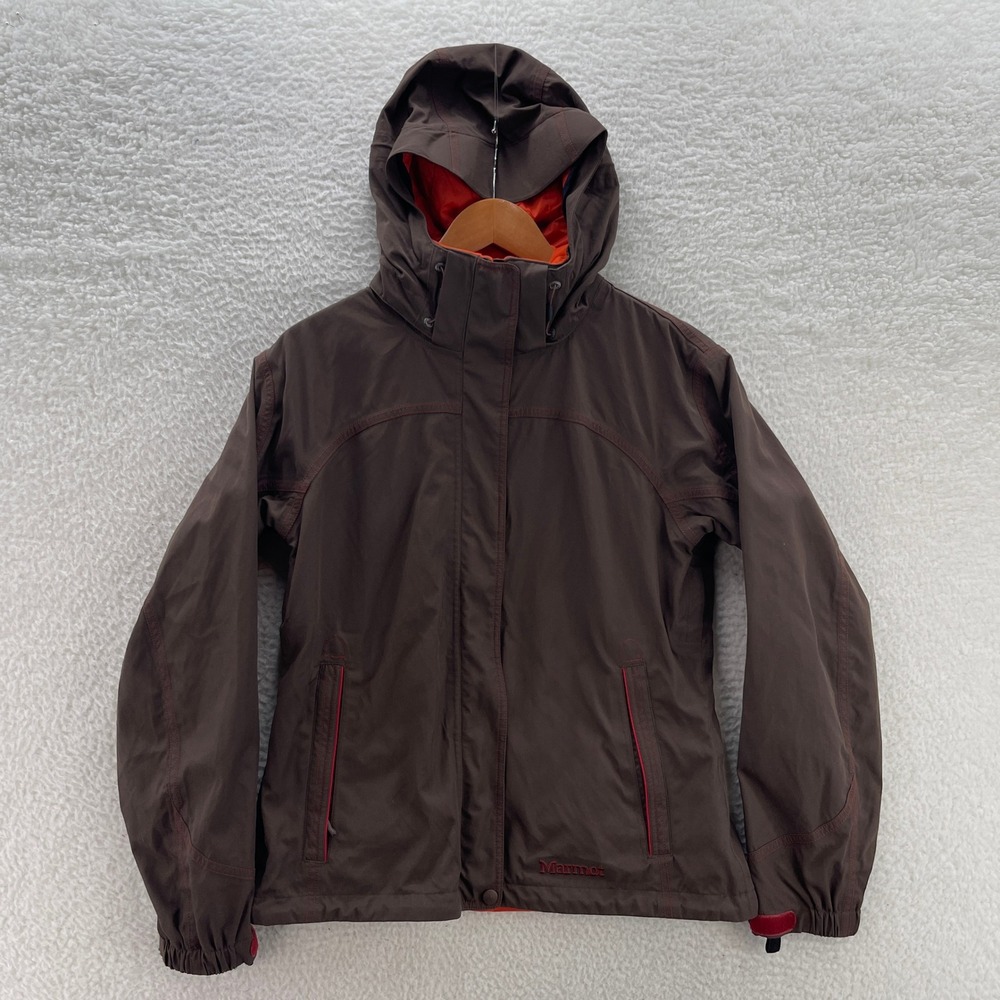 Marmot Ski Jacket Womens M Brown Orange Full Zip Outdoor Hiking Gorp No Liner